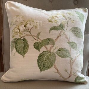 Colefax & Fowler - Cream and Green Floral Accent Pillow with Tailored Piping
